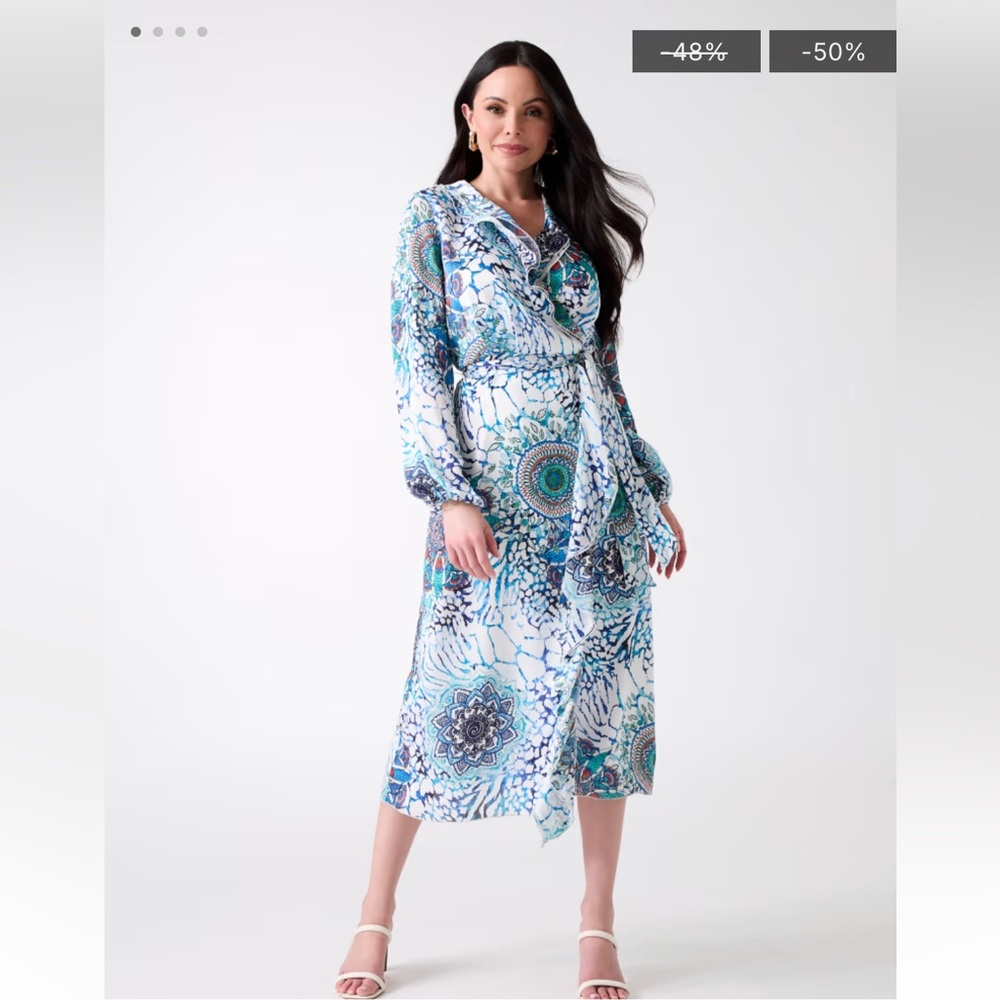 Marciano Elegant Blue Satiny Wrap Dress - Size M